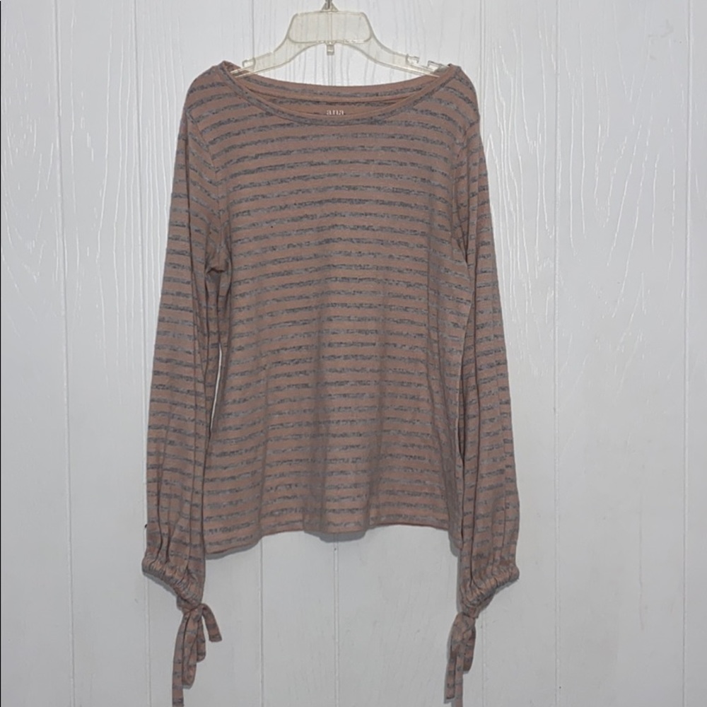 Pink and Grey Striped Sweater